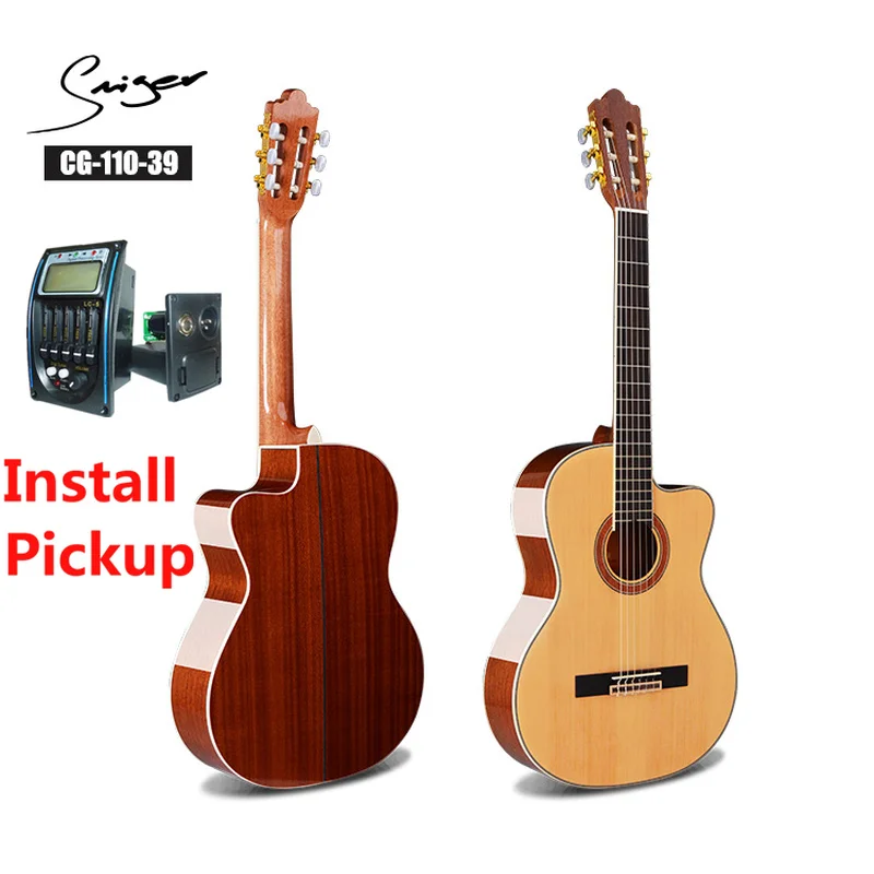 

Spruce Classical Guitar Acoustic Electric Nylon String 39 Inches Guitarra 6 Strings Install Pickup Cutaway Guitars Wood Color