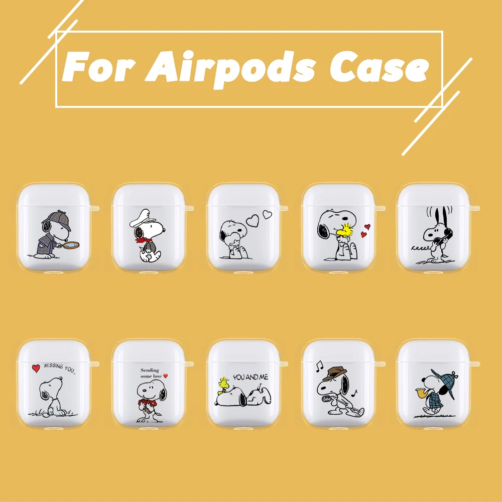 

Cartoon Dog Bluetooth Wireless Earphone Clear Case For Apple Airpods 1 2 Charging Box Protective Cover bag shell+Anti-lost Rope
