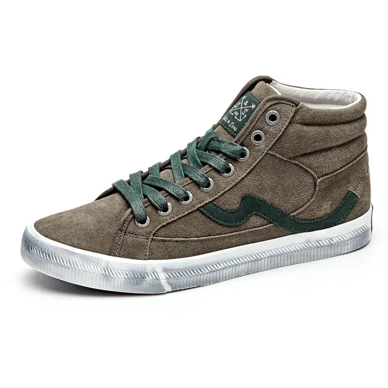 

2019 Spring Lace Up Flats Men Shoes Big Size 39-47 Fashion High Top Canvas Casual Shoes Men's Seaweed Speckled Vulcanize Shoes