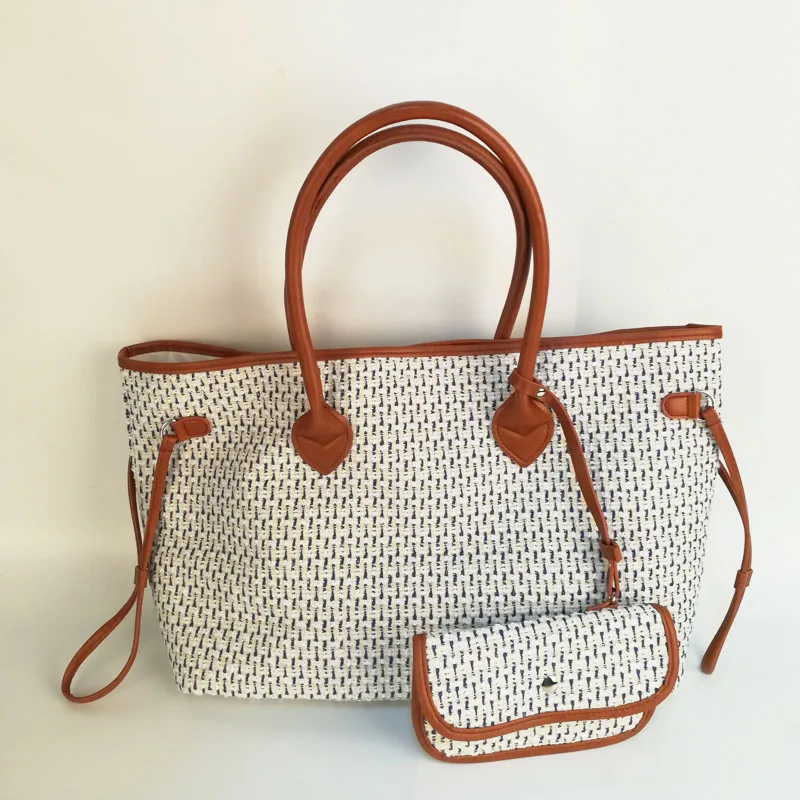 RST Check String Tote Bag Wholesale Blanks Navy White Jacquard Woven Plaid Purse Lady Handbag