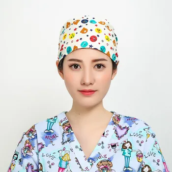 

New Unisex Hospital Printed Medical Caps 100% Cotton Surgical Caps Doctor Nurse Lab Clinic Dental Scrub Caps Adjustable QH06