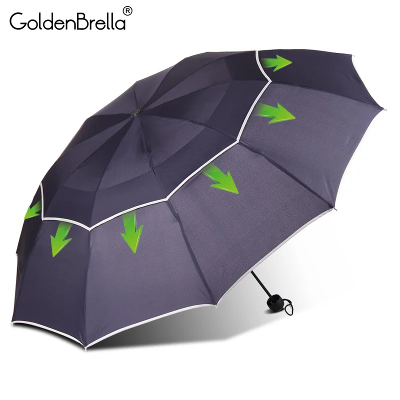 Большой качественный Зонт от дождя для женщин и мужчин, 3 складных двухслойного сильного сопротивления ветра, супер-зонтик, женский зонт для путешествий на открытом воздухе