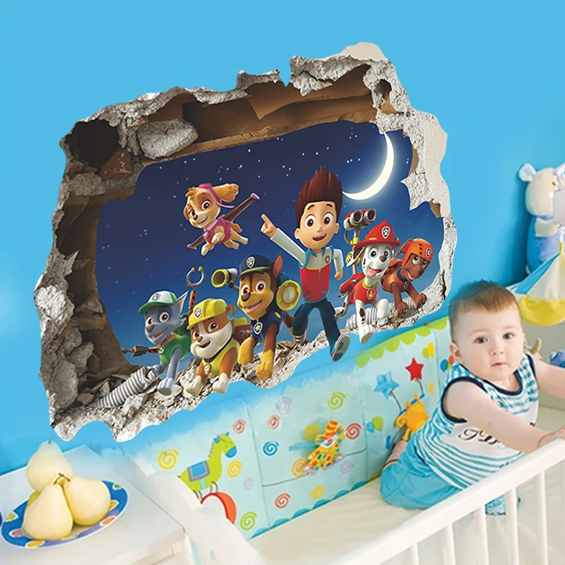 

Paw Patrol baby room stickers 3d sticker Decoration Patrulla Canina PVC Action Figure anime stickers kids room decoration SS40