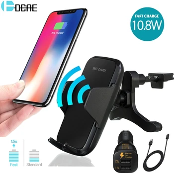 

DCAE Qi Wireless Charger Fast Charging for iPhone X 8 XS Max Car Phone Holder Air Vent Mount Stand for Samsung Galaxy S9 S8 Plus