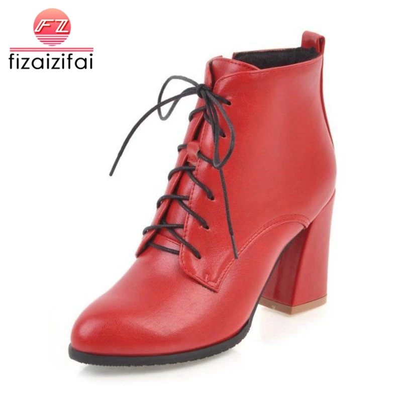 

Coolcept Size 34-45 Sexy Ladies High Heel Ankle Boots Women Lace Up Solid Color Boot Female Warm Dating Party Club Footwears