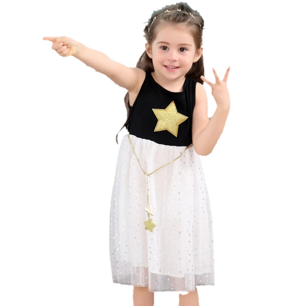 

Girls Dress Pentagram Princess Dress Brand Girls Clothes Children Clothing European and American Style Girls Dresses B1