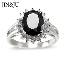 JIN& JU элегантный роскошный черный цвет CZ женское Ювелирное кольцо в стиле Дианы Принцесса Кейт драгоценный камень создан серебряный цвет покрытием обручальное кольцо