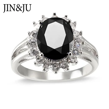 

JIN&JU Elegant Luxury Black Color CZ Women Jewelry Diana Rings Princess Kate Gem Created Silver Color Plated Wedding Ring