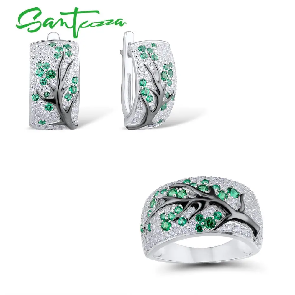 Женское серебряное кольцо SANTUZZA из серебра 925 пробы с зеленой веткой вишни изящные
