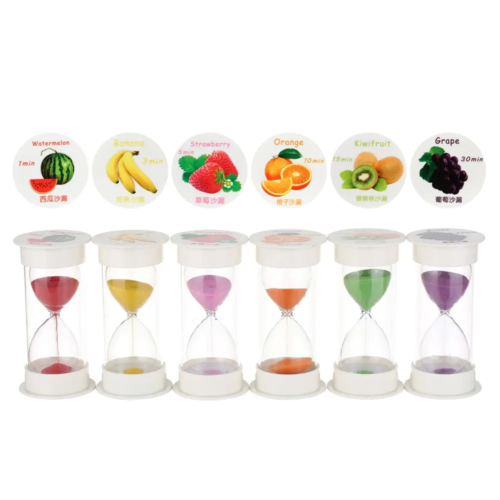 

6pcs Hourglass Sandglass 1min/3mins/5mins/10mins/15mins/30mins Sand Clock Timer for Tooth Brushing Egg Cooking Tea Brewing BBQ