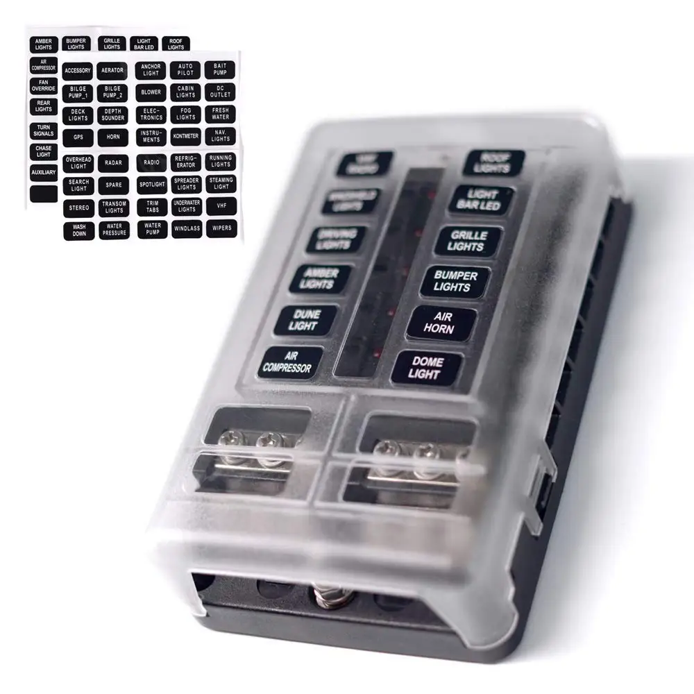 

DC 12V 12-Way Blade Fuse Box Holder With LED Warning Light Kit For Boat Marine Auto Car Truck