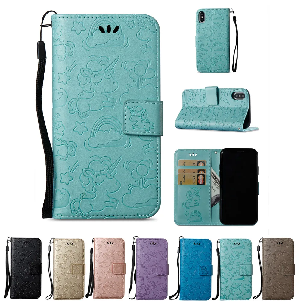 

For Iphone XS XR XS MAX X Unicorn Vintage Patterned Flip Wallet Stand Case Cover For Iphone 7PLUS 8P Wallet Magnetic Cover card