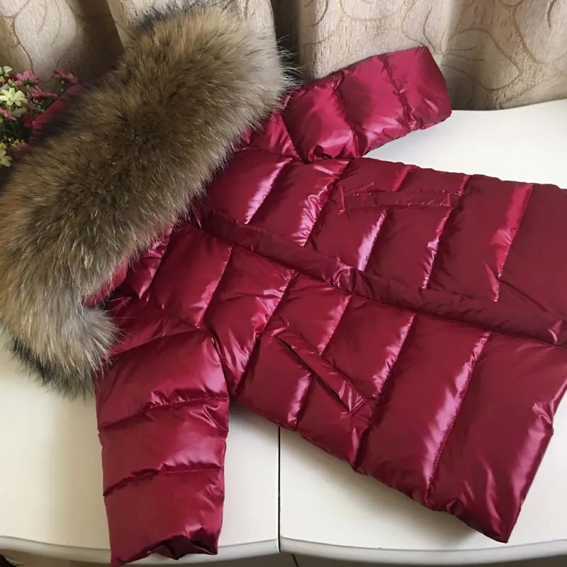 Детская зимняя утепленная парка из натурального меха для мальчиков и девочек