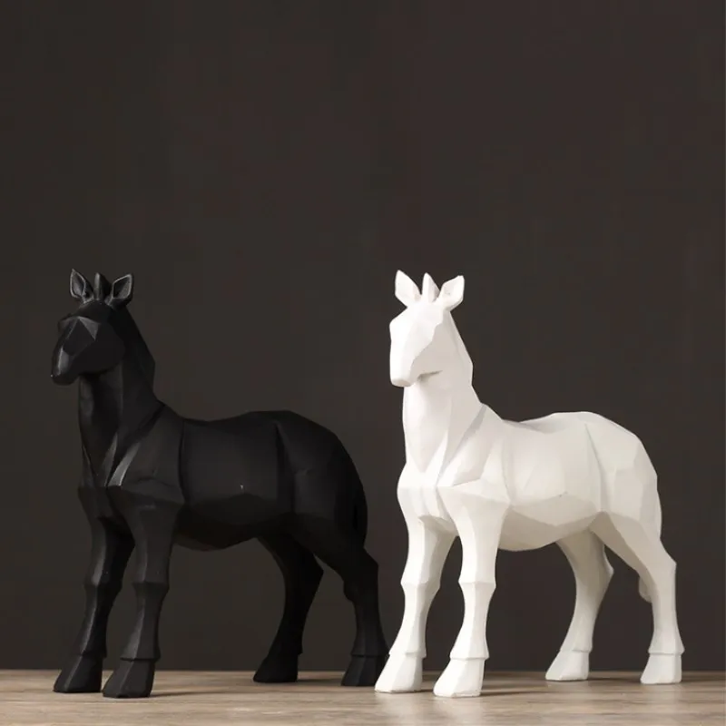 Goedkoop Nostalgische Geometrische Paard Woondecoratie Ambachten Vintage Hars Paard Beeldje Wit Steed Miniatuur Voor Kantoor Bar Ornament