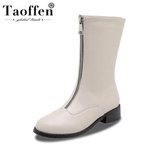 Taoffen/большие размеры 32-46; женские сапоги до середины икры; новые зимние теплые модные повседневные ботинки на плоской подошве на молнии; женские полусапожки на меху