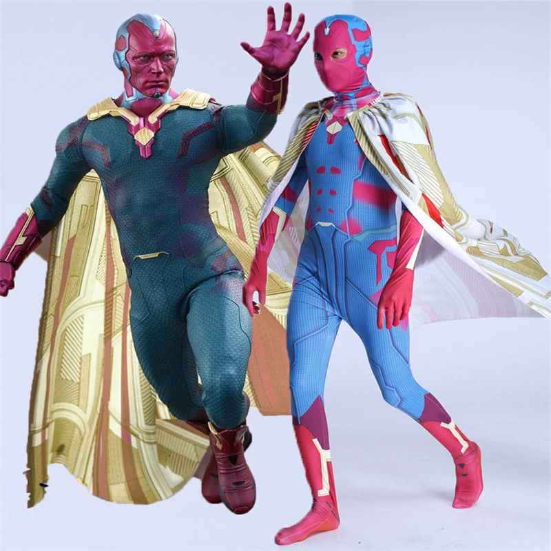 Костюм для косплея мстители Infinity War Vision суперhero zentai 3D плащи комбинезоны маска