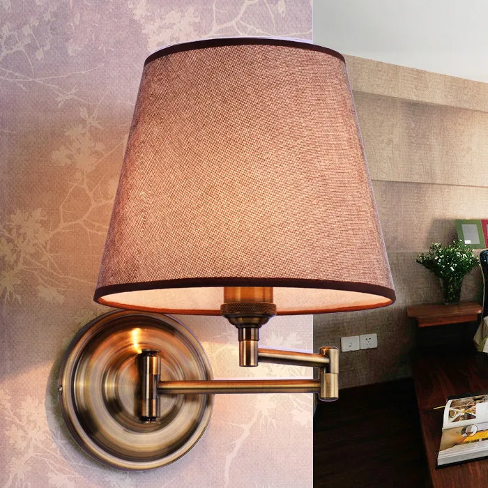 American bedroom bedside wall lamp with fabric Village Hotel Nordic wall light adjustable rocker ...