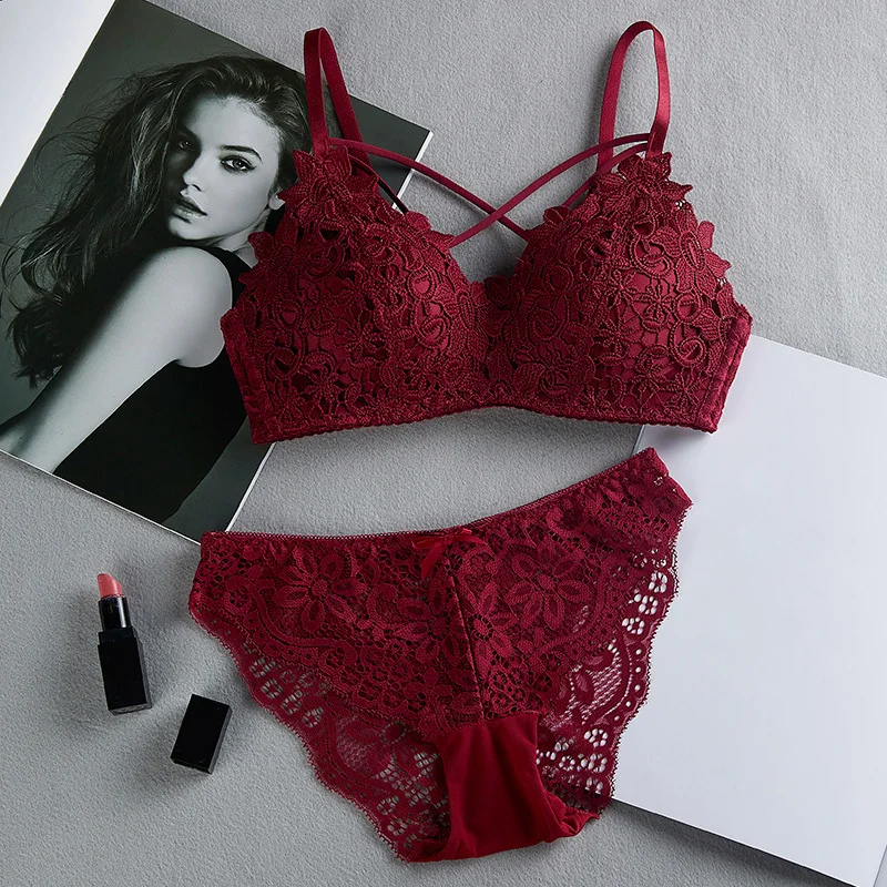 

Sexy Lace Bra Sets Women Seamless Breathable Underwear Lingerie Set Hot-selling Solid Color Bra Set 7 Colors
