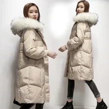 KMETRAM, зимняя женская куртка-пуховик, воротник из натурального меха енота, пальто с капюшоном, Женская свободная Толстая теплая парка, винтажное длинное пальто, MY596