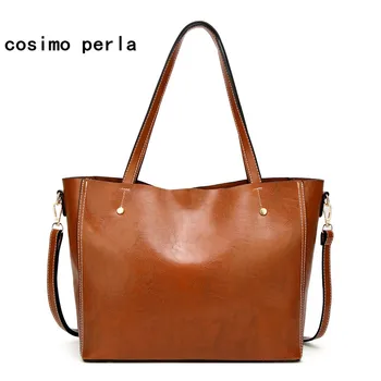 

Women bag Oil wax Women's Leather Handbags Luxury Lady Hand Bags with Purse Pocket Women messenger bag Big Tote Sac Bolsos Mujer