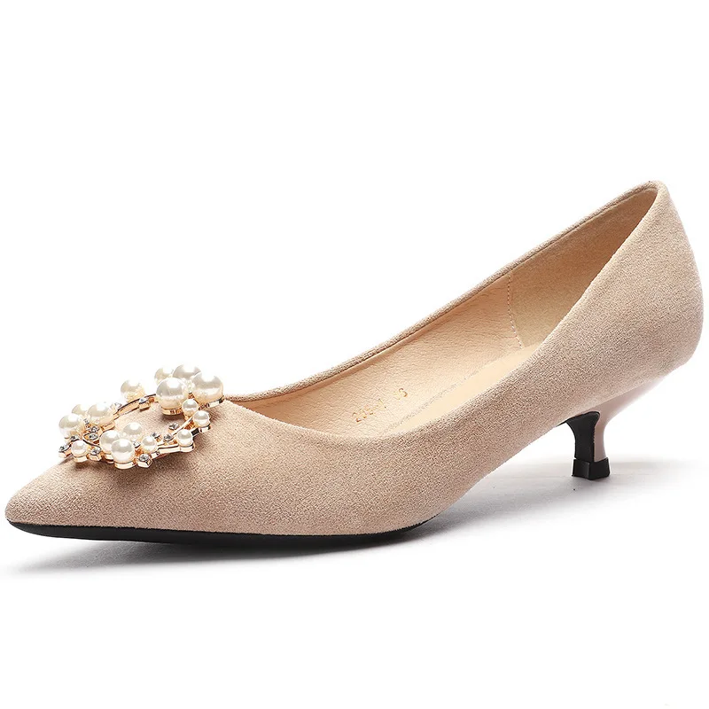 

Shoes New Wonen Pumps Fashion Office Shoes Flock 6.5CM Thin Heels Pointed Toe Rhinestone Work Shoes Simple Single Shoes