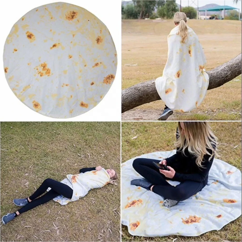 

120/150/180cm Mexican Tortilla Texture Soft Fleece Throw Blanket Printed Sofa Office Quilts Tortilla Bedding Burrito Blanket