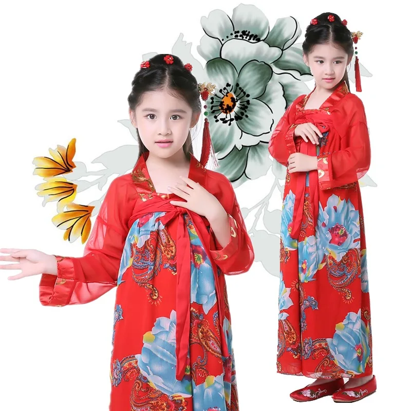 Детская Hanfu костюм девушка Королевский сказочной принцессы танцевальное костюм Китайский традиционный Costume National платье 89