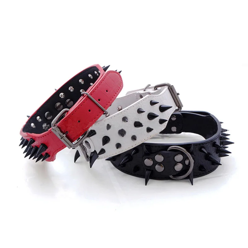 

2 inch Wide Leather Dog Collars Cool Sharp Spiked Studded Pet Dog Collars Spiked Studded Collar For Medium Large Breeds 4 Sizes