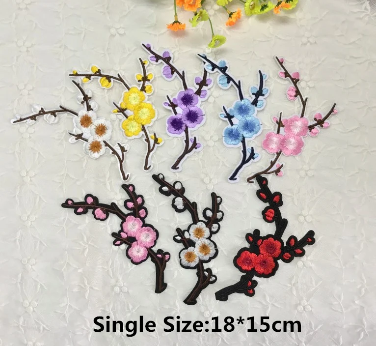 

7PCS/LOT 15*18cm Plum Blossom Embroidered Flower Applique Clothing Embroidery Fabric Patch Ironing-On Patch Craft Stickers