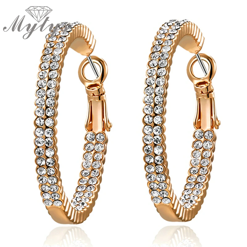 Mytys Crystal Big Hoop Earrings Rose GP GP Women Party Gift Hot Jewelry E1023