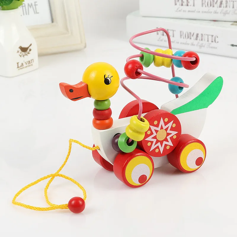 

Educational Duckling Trailer Toy Mini Around Beads Learning Game Multicolour Wooden Children Kids Puzzle Baby Infant Wooden Toy