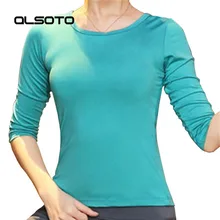 Сексуальная Женская одежда для фитнеса и йоги, Женская однотонная одежда с круглым вырезом, тонкая посадка, три четверти, высокое качество, дышащие спортивные топы