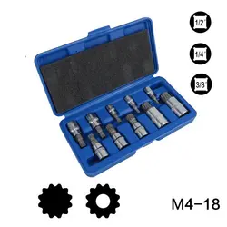 Фирменная новинка 10 шт. 12 точка мм Тройной Площади Сплайн Бит Набор торцевых для защищенный рифлёная Гайки, головки цилиндров для