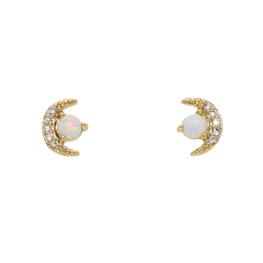 

Fashion Stylish 100% 925 Sterling Silver Crescent CZ Moon bezel Opal gem Stud Earrings Delicate Jewelry For Sweet Girls earrings