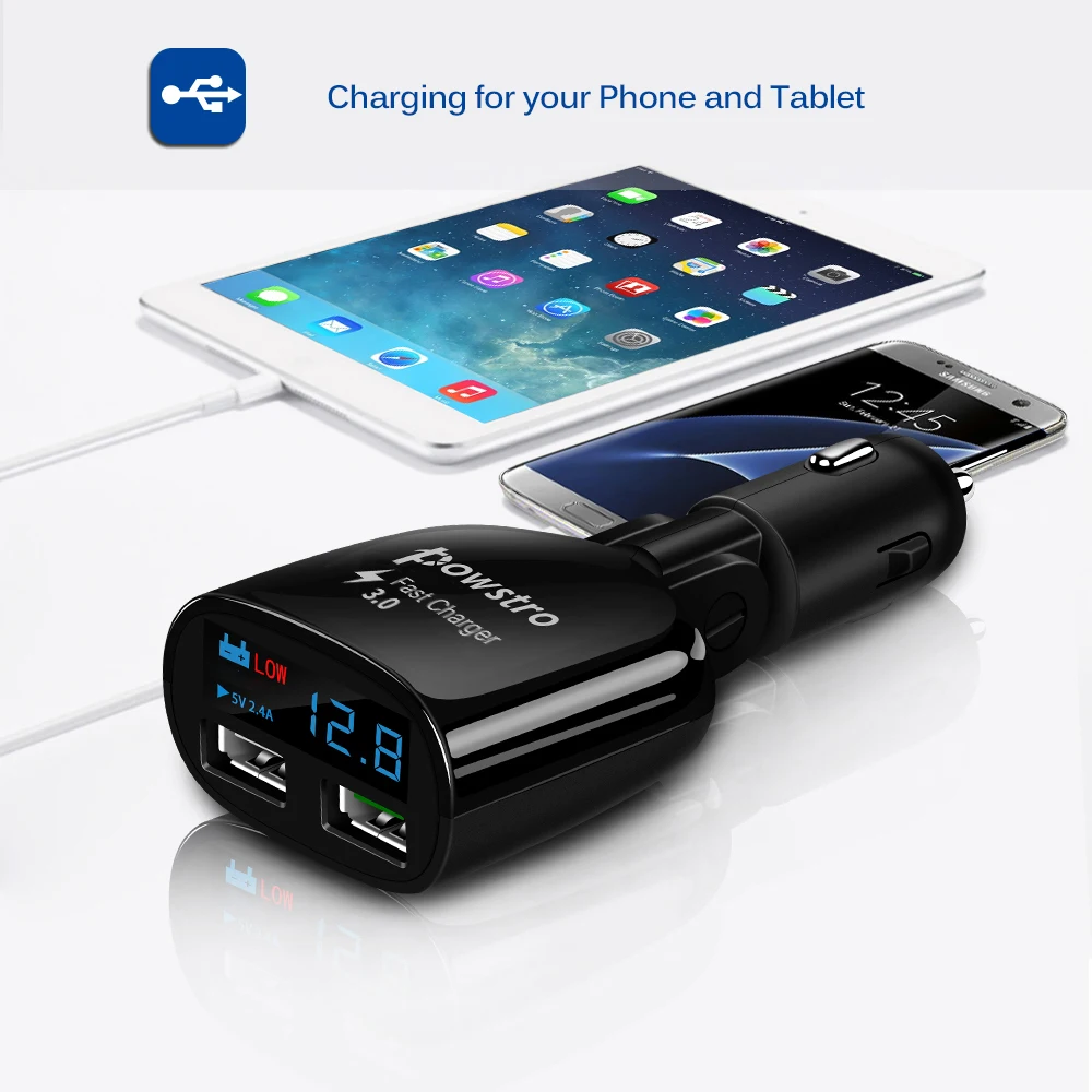 Powstro Быстрая зарядка 3,0 Автомобильное зарядное устройство двойной USB зарядное устройство для телефона настенный адаптер для путешествий 3,0+ 5 В а Предупреждение о низком напряжении