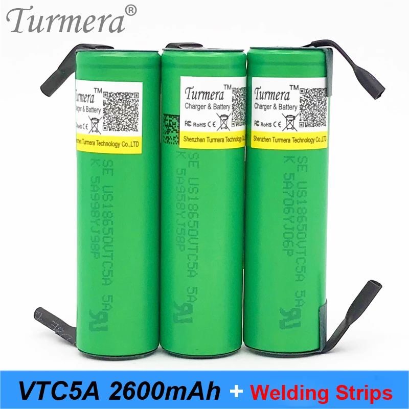 Turmera Оригинал 18650 vtc5a US18650VTC5A 2600 мАч 35 Ампер сварочная полоса паяльная батарея для
