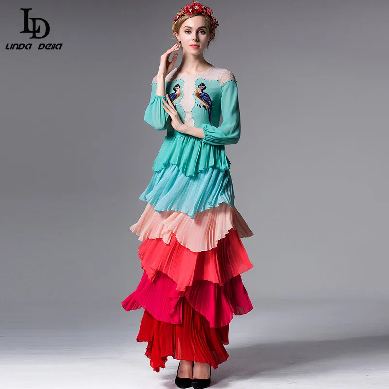 High Quality New 2016 Fashion Runway Maxi Dress Women's Long Sleeve