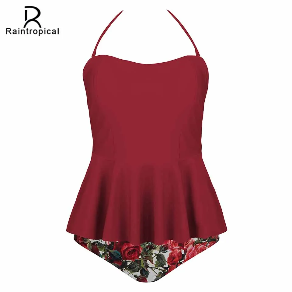 

Raintropical 2019 New Push Up Female Plus Size Swimwear Sexy Women Swimsuit Tankini Strappy Swimwear Patchwork Bathing Suits