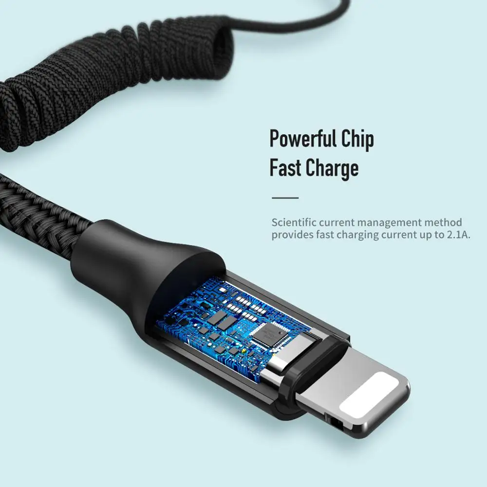 Rock выдвижной пружинный USB кабель для iPhone xs max xr x 8 7 6s plus 5s ipad быстрое зарядное устройство для apple lightning Кабель автомобиля