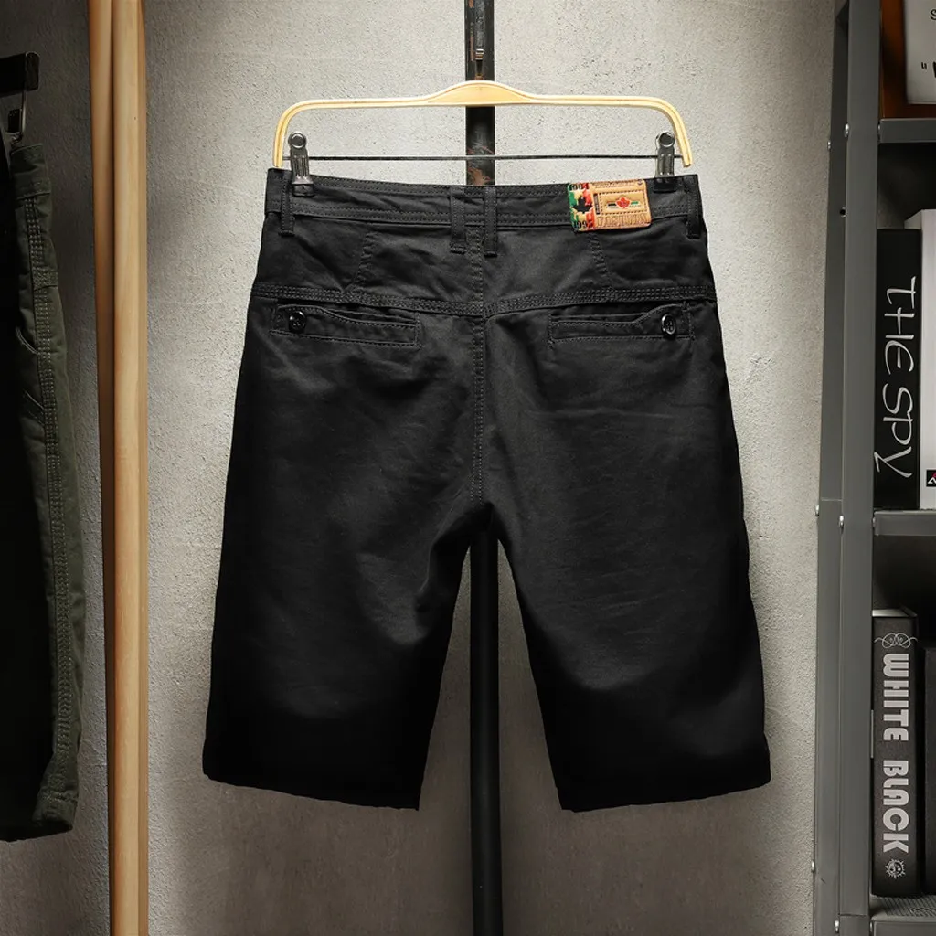 Бренд, мужские короткие штаны с карманами, повседневные однотонные прямые облегающие брюки, джинсы, Прямая поставка, горячая распродажа