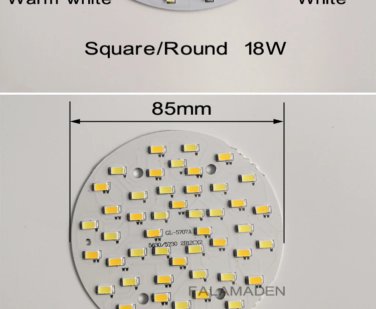 Двойной цвета светодиодный доска 3000K 6000K 6 Вт, 9 Вт, 12 Вт, 18 Вт круглые и квадратные формы 220-300mA 110LM/W SMD5730/5630 чипы Epistar