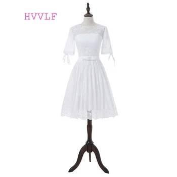 

Boho Vestido De Noiva 2018 Short Wedding Dresses A-line Half Sleeves Short Lace Beach Cheap Wedding Gown Bridal Dresses