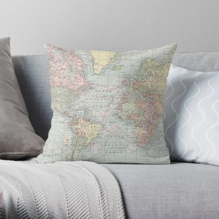 

Vintage World Map Pillow Covers Cases Pattern Nordic Cover Cushion Pillowcase Square Print