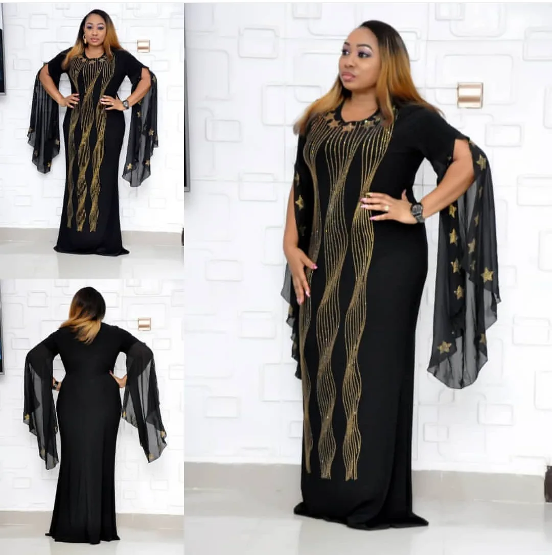 Новое поступление весенне-осеннее Африканское женское длинное платье большого размера с блестками L-XXL
