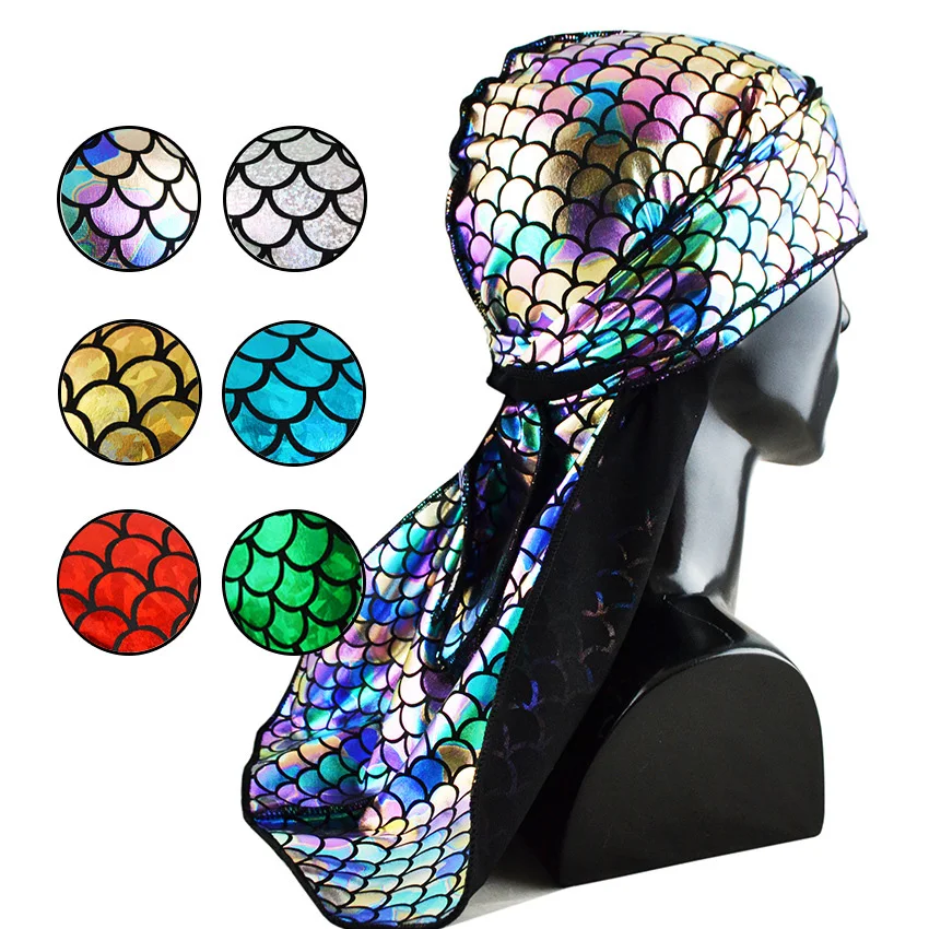 Shiny Fishnet Men's Durags Hip Hop Bandana Pirate Cap Du Doo Rag Biker Durag Headbands Headwear Long Tail Women Hair Accessories |