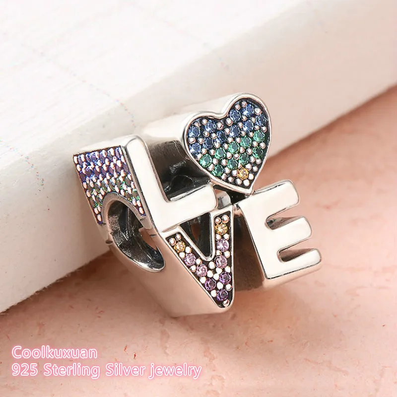 

2019 Summer Authentic 925 Sterling Silver Multi-Color Love Charm, Multi-Colored CZ Beads Fit Brand Charms Bracelet DIY jewelry