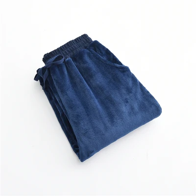Для женщин сна Брюки для девочек Однотонные штаны Свободные Для женщин Пижамные штаны для мужчин утолщение теплый - Цвет: Синий