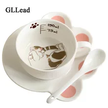 GLLead креативная керамическая кофейная чашка с милым котом и блюдцем, модные чашки для завтрака, молока, 150 мл, чайная чашка, фарфоровый подарок