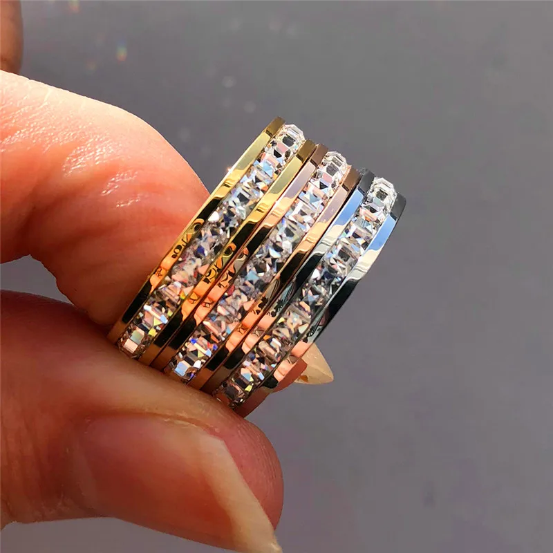 Милое женское кольцо с кристаллами и цирконием, винтажное обручальное кольцо из нержавеющей стали, обручальные кольца для женщин из серебра и золота