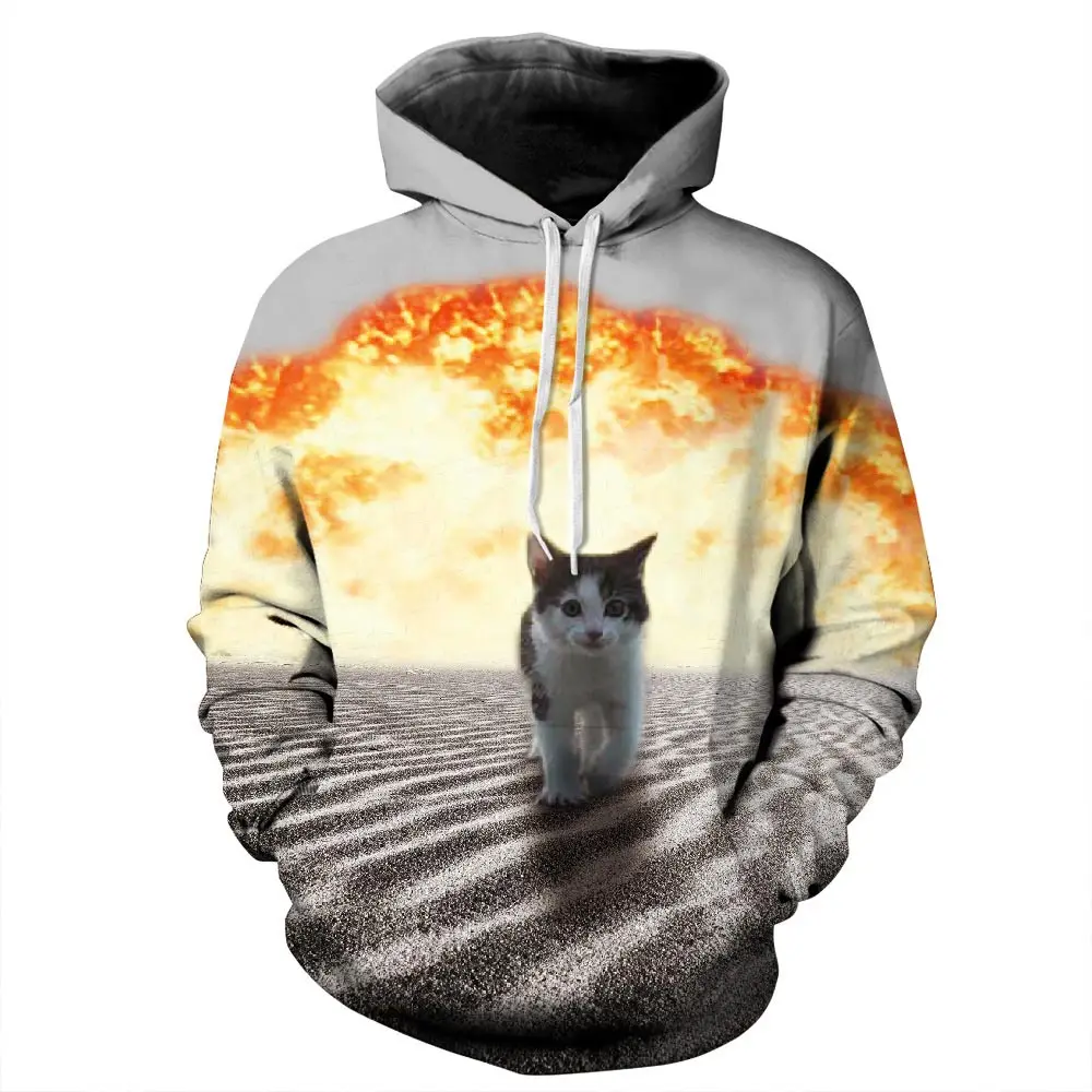 3D cat hoodie cool kittens don't look at explosions